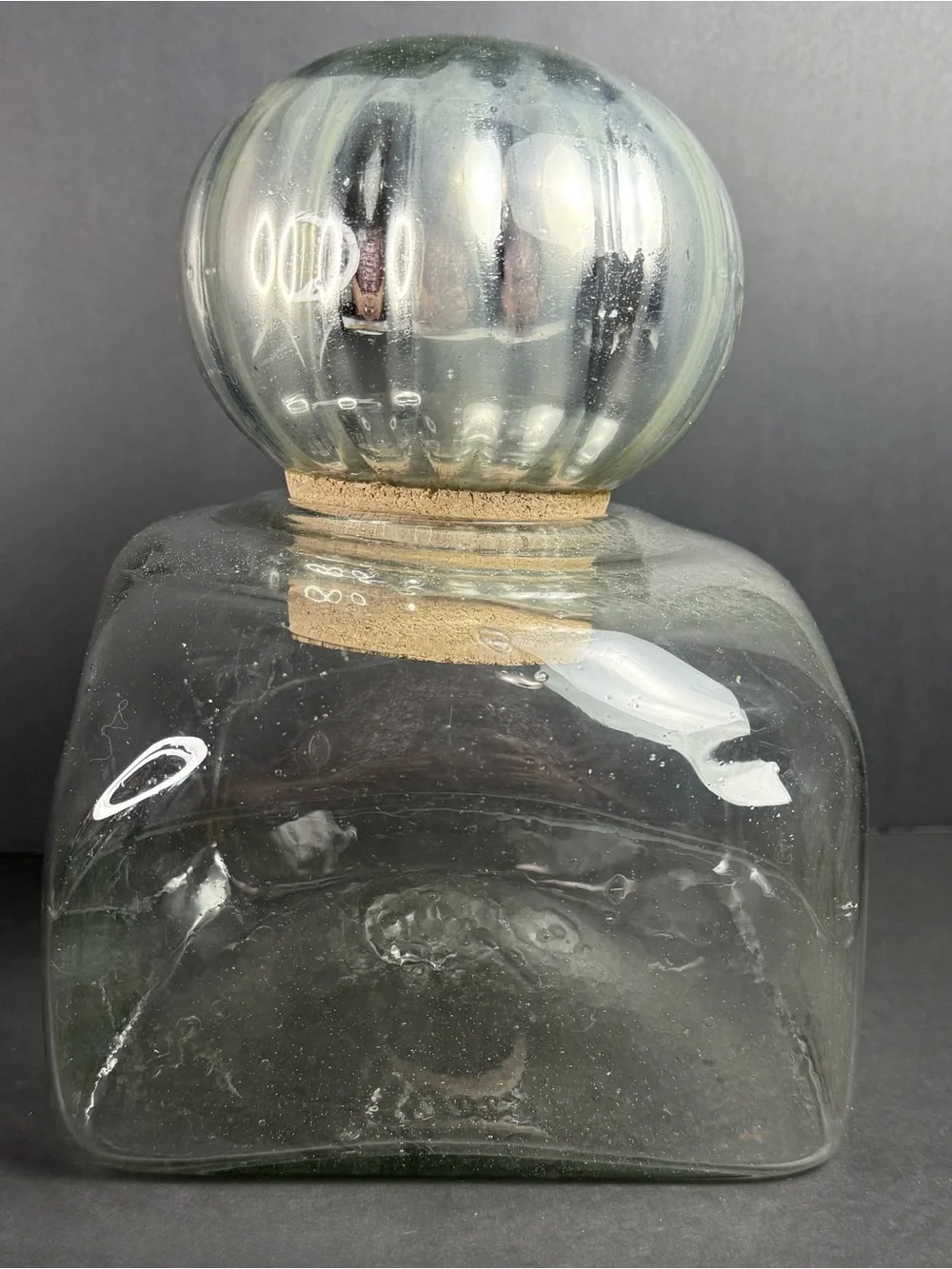 Vintage Lrg Hand Blown Glass Decanter/Canister Mercury Glass Stopper 80's Mexico